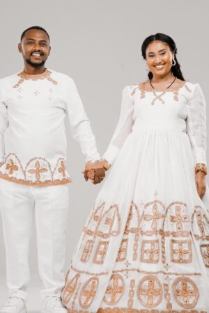 Zuria Habesha Kemis – White with Red Tibeb (Style 11) – Azmarino Fashion Boutique – view 2