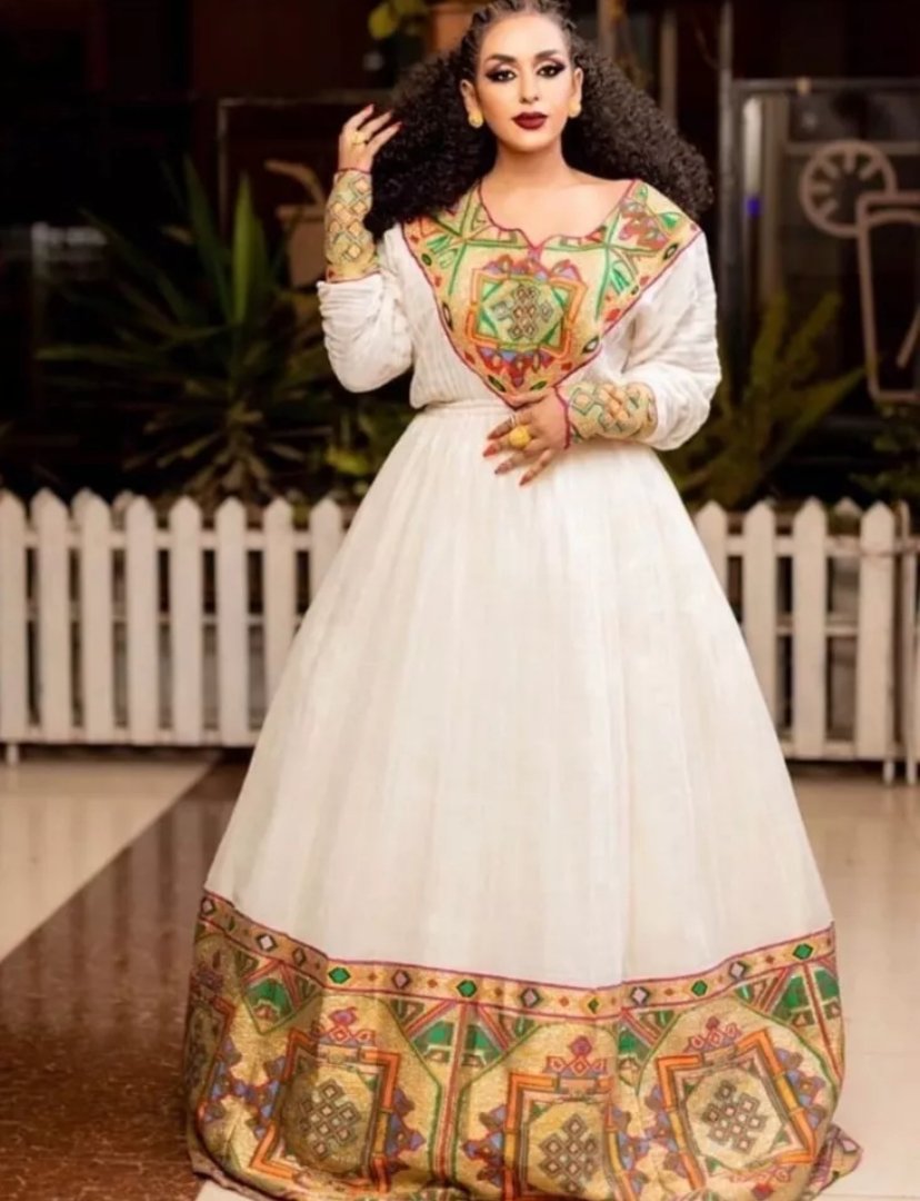 Zuria Habesha Kemis – White with Red Tibeb (Style 12) – Azmarino Fashion Boutique