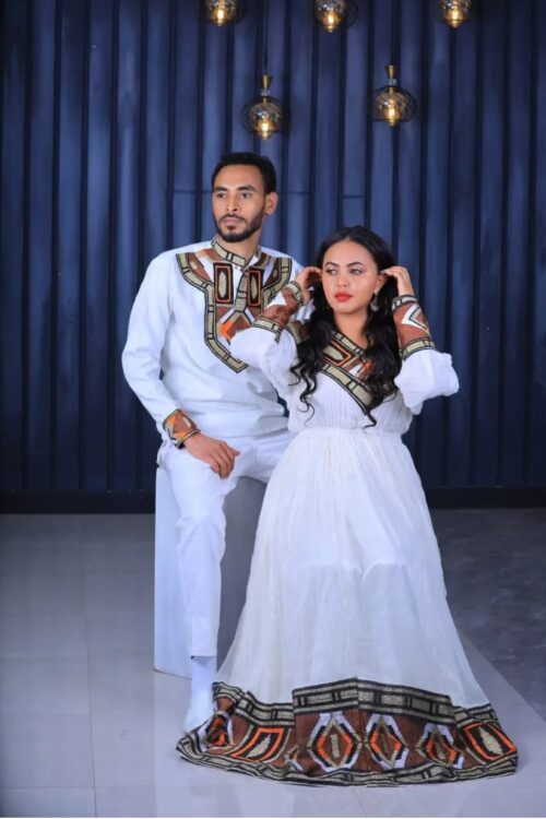 Zuria Habesha Kemis – White with Red Tibeb (Style 13) – Azmarino Fashion Boutique