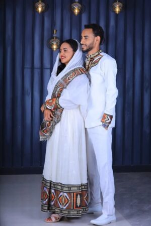 Zuria Habesha Kemis – White with Red Tibeb (Style 13) – Azmarino Fashion Boutique – view 3