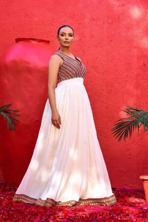 Zuria Habesha Kemis – White with Red Tibeb (Style 16) – Azmarino Fashion Boutique – view 2