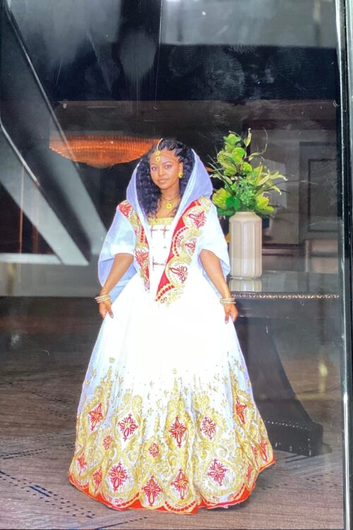Zuria Habesha Kemis – White with Red Tibeb (Style 17) – Azmarino Fashion Boutique