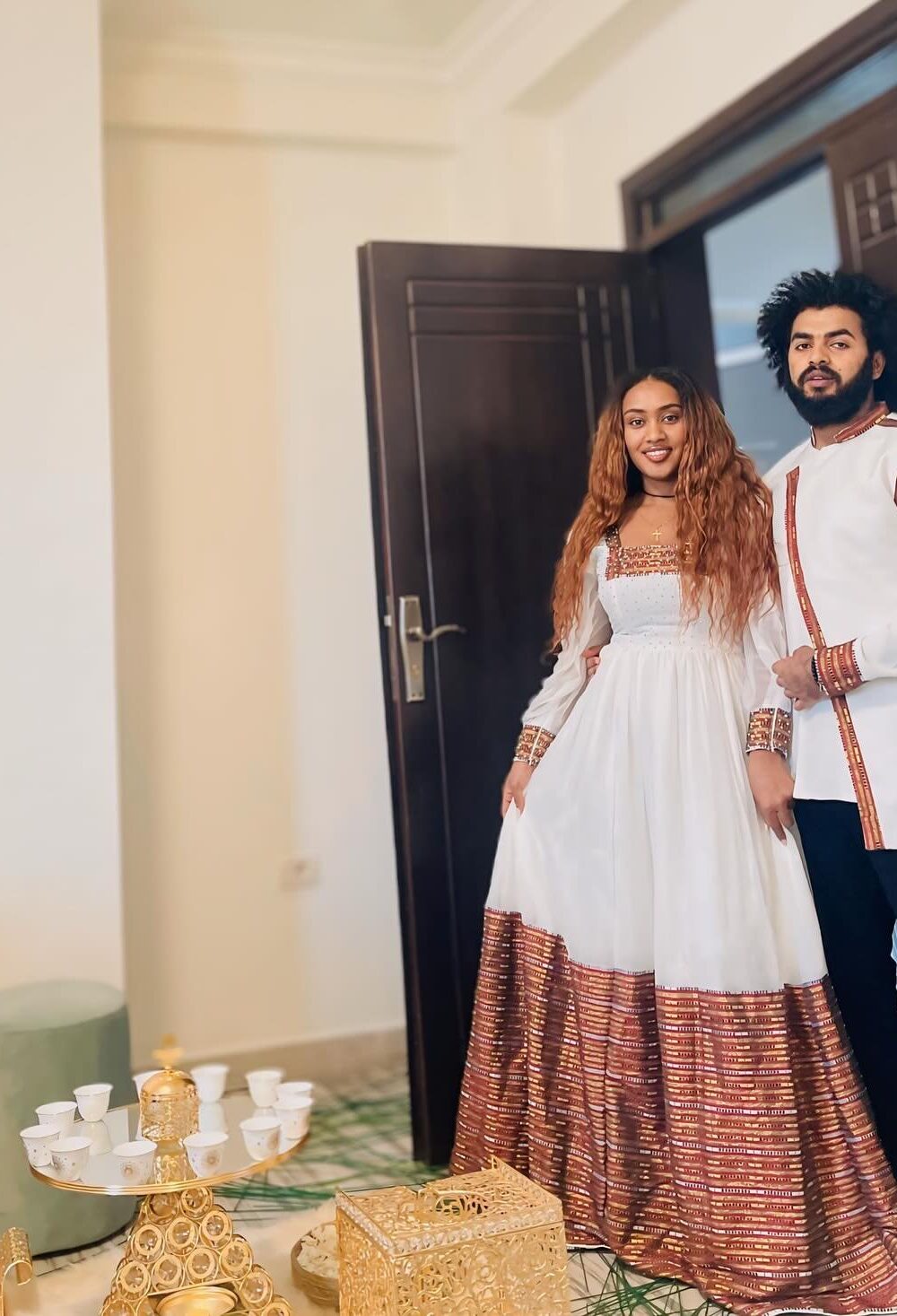 Zuria Habesha Kemis – White with Red Tibeb (Style 18) – Azmarino Fashion Boutique