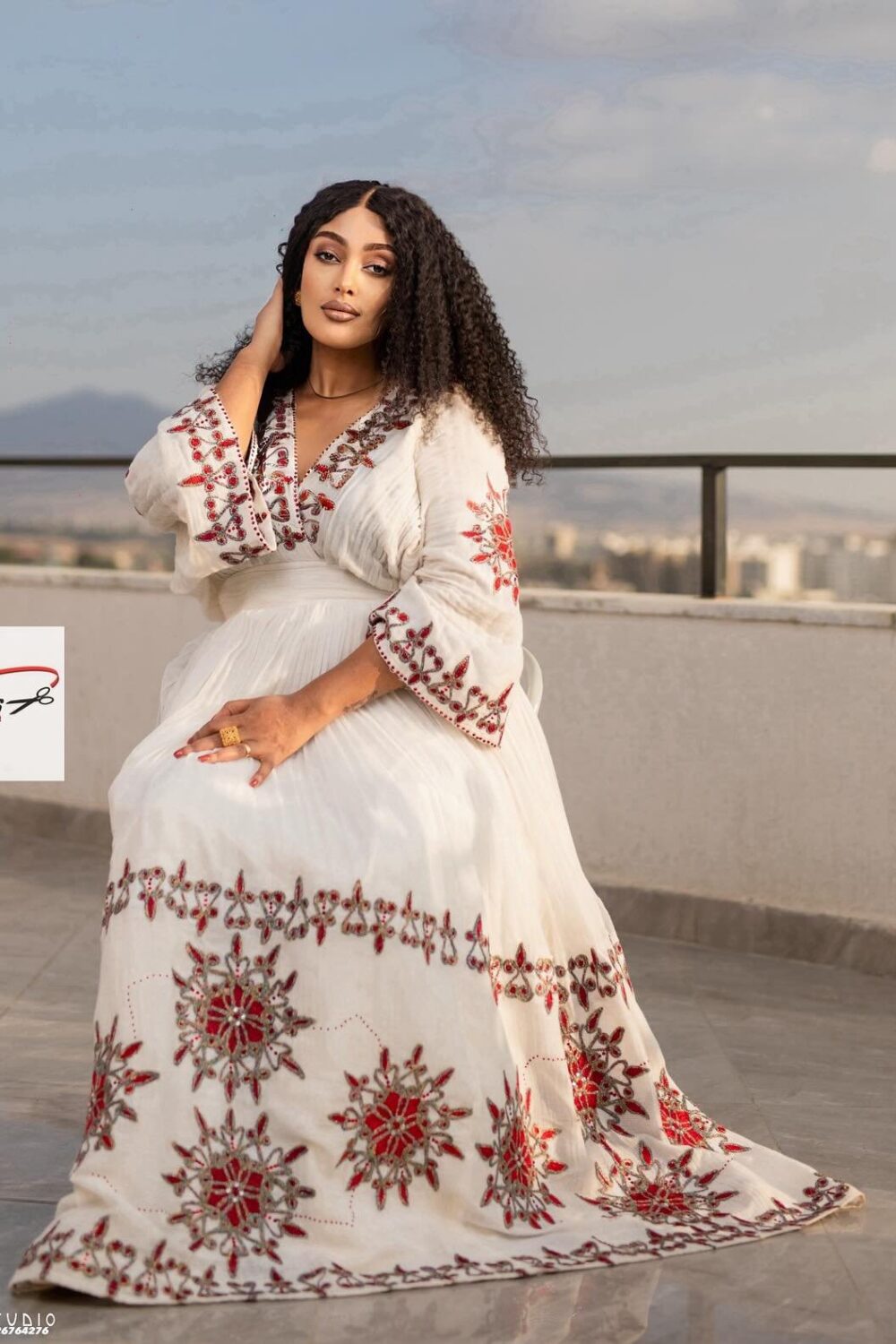 Zuria Habesha Kemis – White with Red Tibeb (Style 5) – Azmarino Fashion Boutique