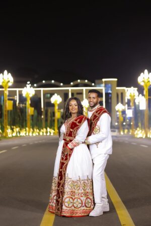 Zuria Habesha Kemis – White with Red Tibeb (Style 6) – Azmarino Fashion Boutique