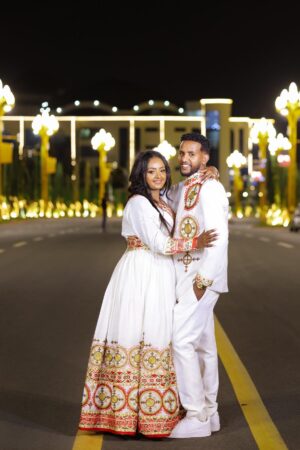 Zuria Habesha Kemis – White with Red Tibeb (Style 6) – Azmarino Fashion Boutique – view 6