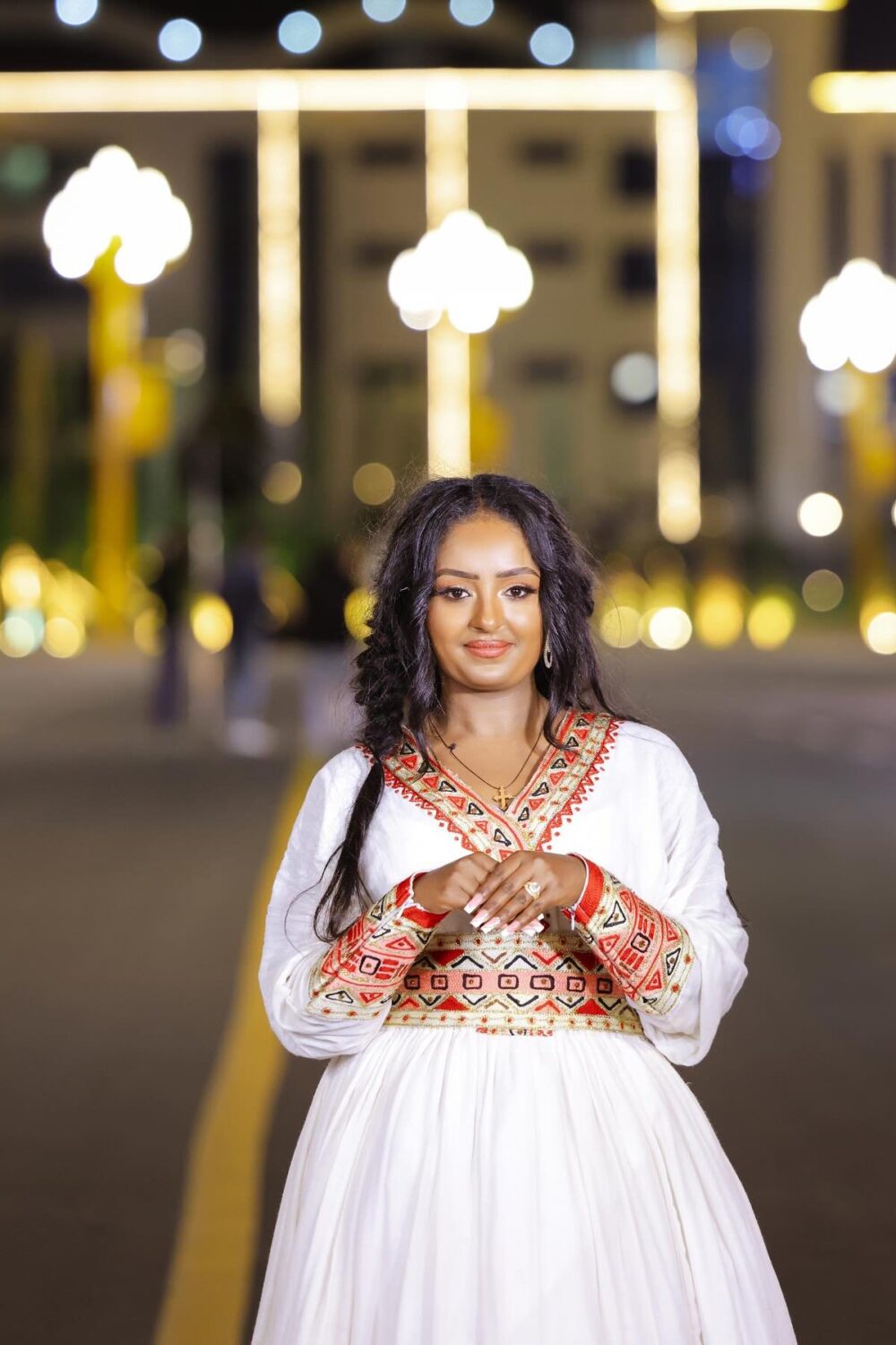 Zuria Habesha Kemis – White with Red Tibeb (Style 7) – Azmarino Fashion Boutique