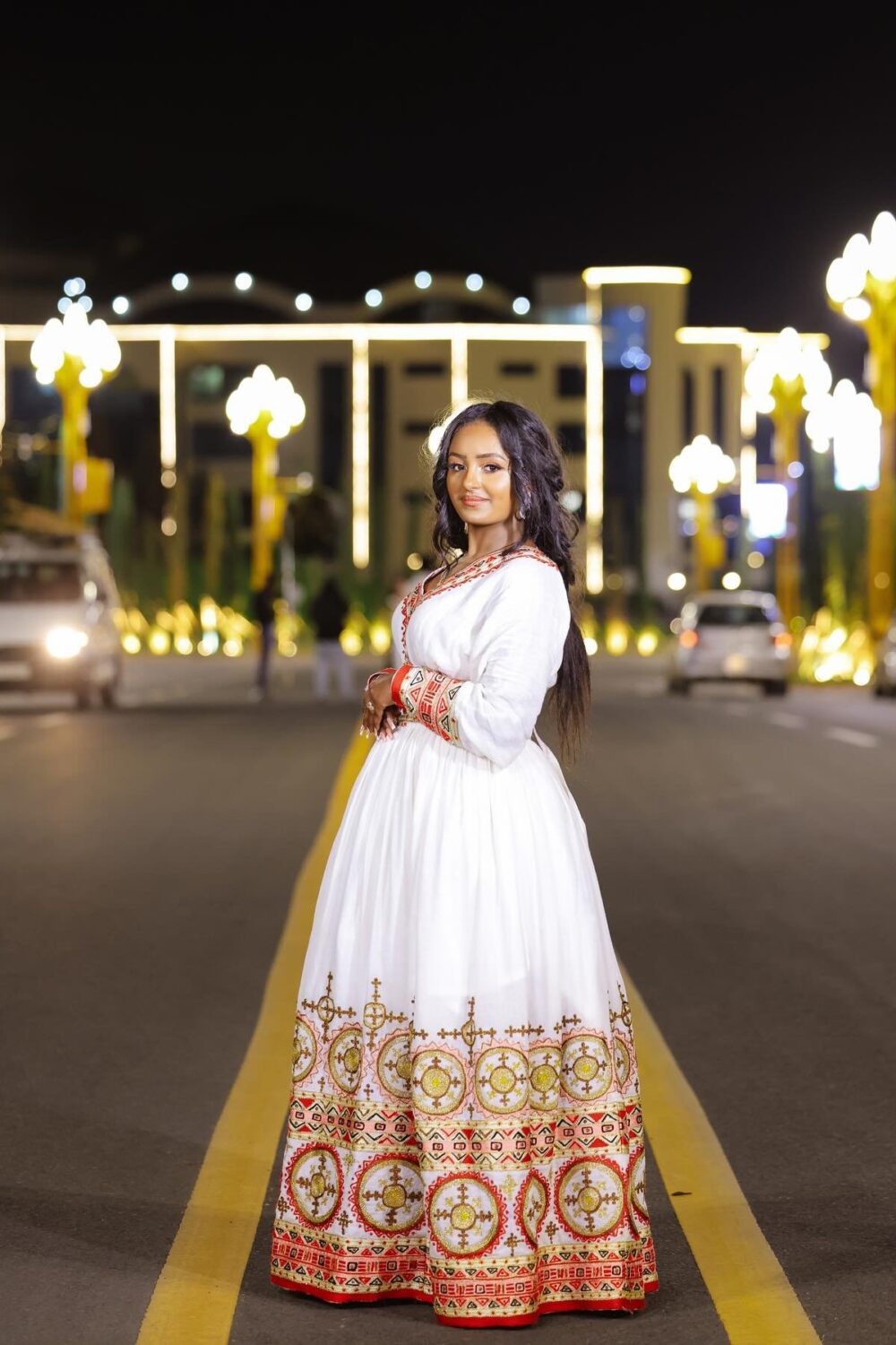 Zuria Habesha Kemis – White with Red Tibeb (Style 7) – Azmarino Fashion Boutique – view 3