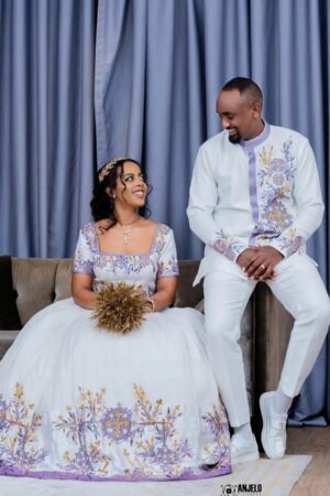 Zuria Habesha Kemis – White with Silver Tibeb – Azmarino Fashion Boutique – view 2