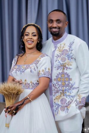 Zuria Habesha Kemis – White with Silver Tibeb – Azmarino Fashion Boutique – view 3