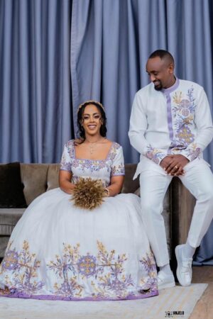 Zuria Habesha Kemis – White with Silver Tibeb – Azmarino Fashion Boutique – view 4