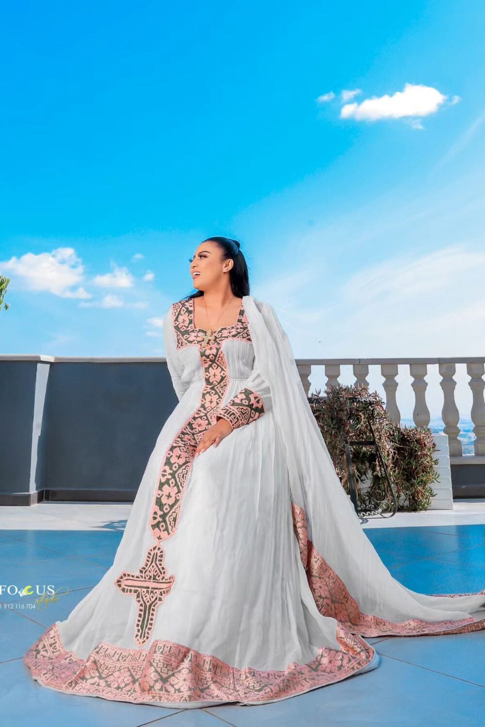 Zuria Habesha Kemis – White with Soft Pink Tibeb – Azmarino Fashion Boutique – view 3