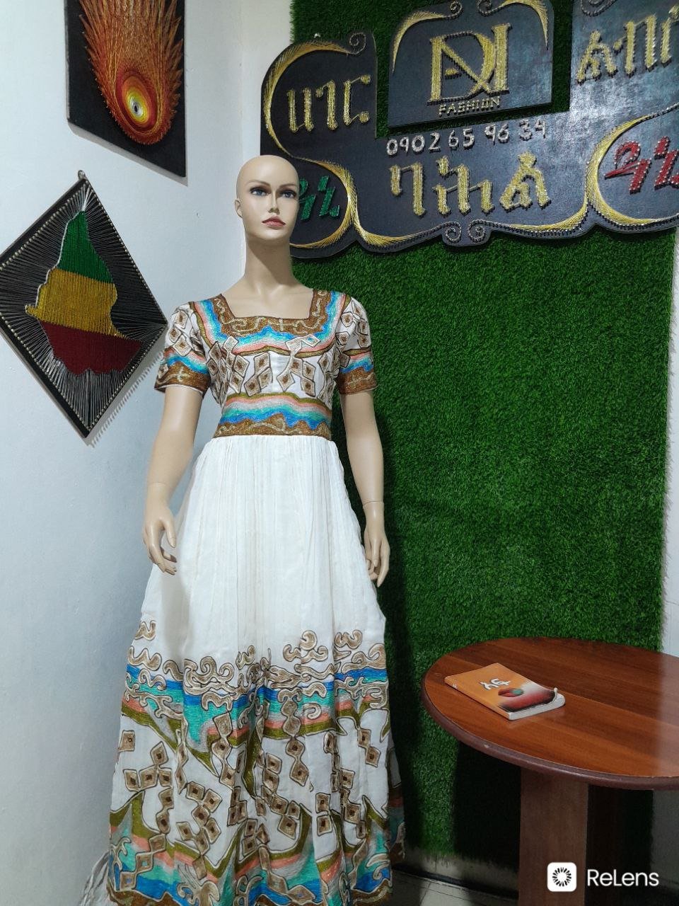Zuria Habesha Kemis – White with Turquoise Tibeb (Style 4) – Azmarino Fashion Boutique
